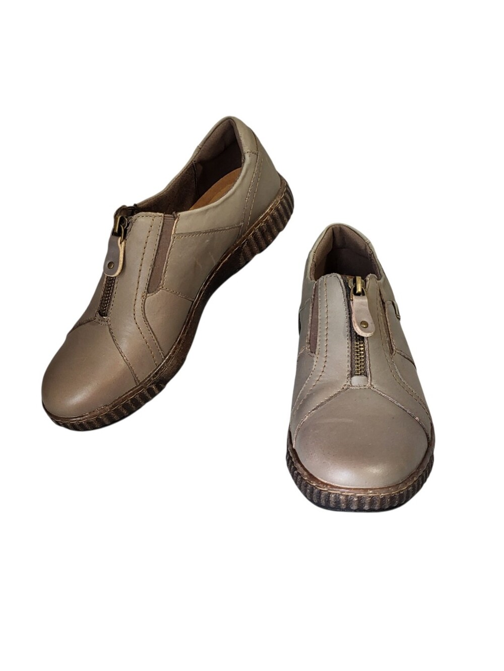 Clarks Magnolia Zip Shoes Womens 7.5 M Taupe Gray Leather Casual Comfort Walking